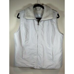 Sonoma Life+Style Full Zip Vest Womens Size L Off White Sherpa Lined Pockets EUC